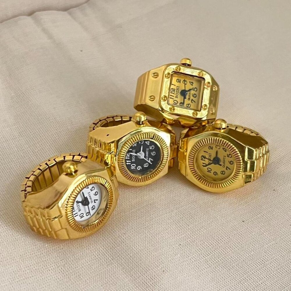 Gold tone Watch Ring with Round and square face - Picture 6 of 7